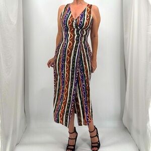 Vintage 90’s Express Patchwork Made In USA Rayon Sleeveless Wrap Blazer Dress